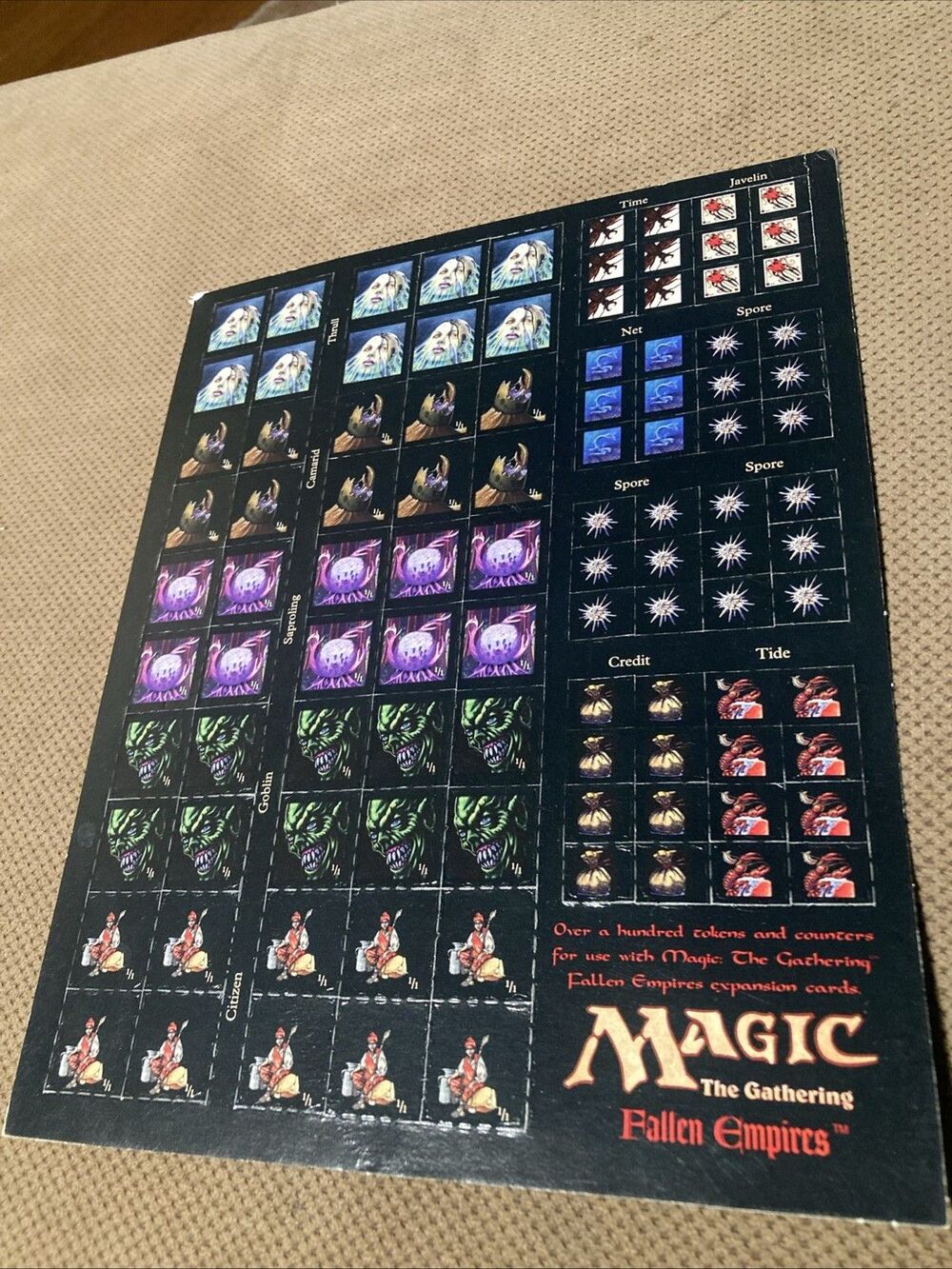 1995 Vintage Magic the Gathering Unpunched Fallen Empires Tokens Token Full Shee